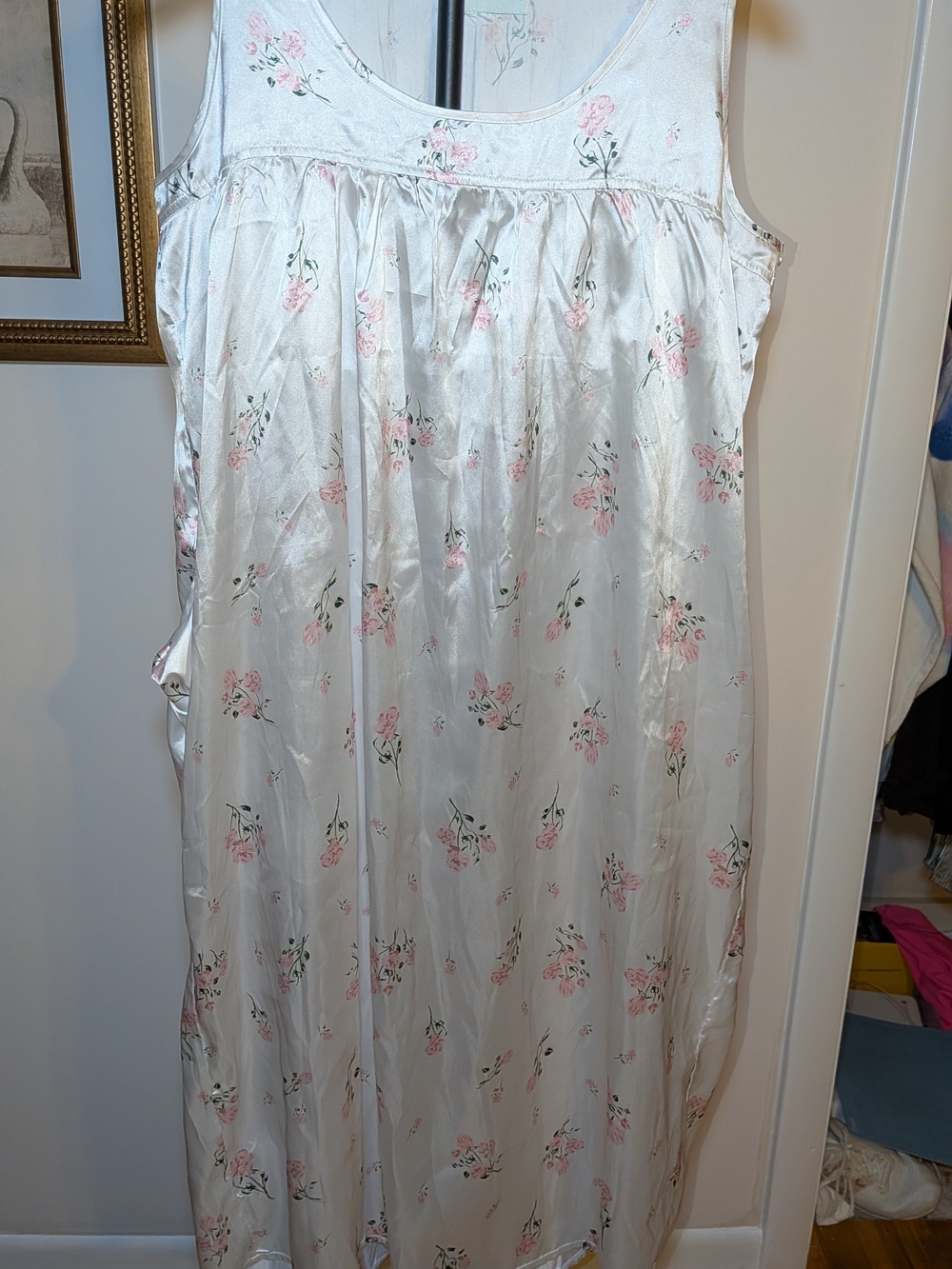 Ella Simone Floral Satin Feel Nightgown Sleeveless Sleep Dress Pink Rose Print